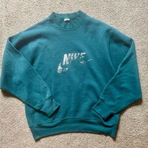 Nike Blue Crew Neck Sweater with Ribbed Cuffs 90s